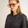 Abito nero da donna con scollo rotondo e paillettes argentate su tutta la superficie
