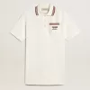 Abito polo da donna Oasis in jersey traforato bianco con strisce bordeaux
