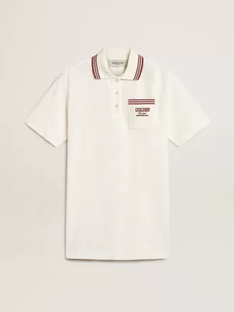 Abito polo da donna Oasis in jersey traforato bianco con strisce bordeaux