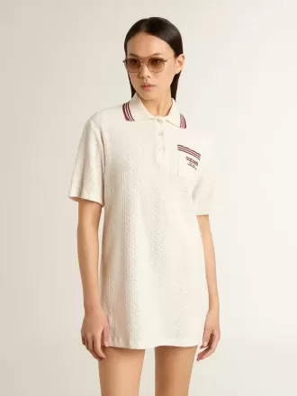 Abito polo da donna Oasis in jersey traforato bianco con strisce bordeaux