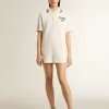 Abito polo da donna Oasis in jersey traforato bianco con strisce bordeaux