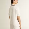 Abito polo da donna Oasis in jersey traforato bianco con strisce bordeaux