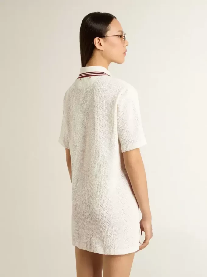 Abito polo da donna Oasis in jersey traforato bianco con strisce bordeaux