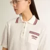 Abito polo da donna Oasis in jersey traforato bianco con strisce bordeaux