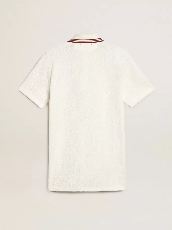 Abito polo da donna Oasis in jersey traforato bianco con strisce bordeaux