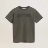 Abito T-shirt da donna grigio con effetto consumato