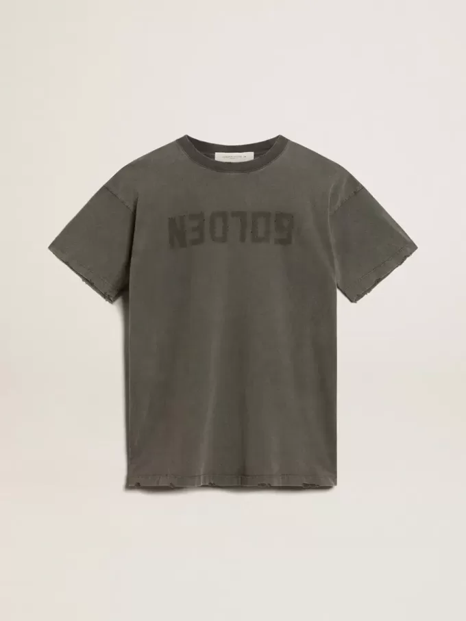 Abito T-shirt da donna grigio con effetto consumato