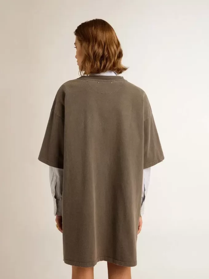Abito T-shirt da donna grigio con effetto consumato
