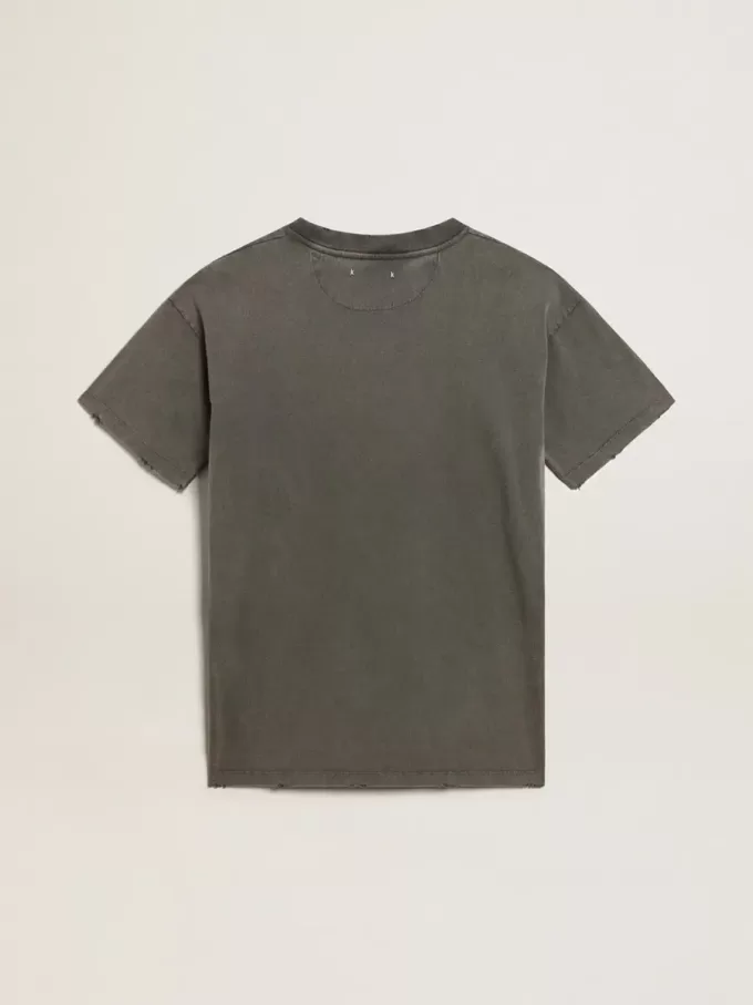 Abito T-shirt da donna grigio con effetto consumato