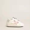 Baby Old School con stella in pelle rosa e linguetta sul tallone in pelle argentata