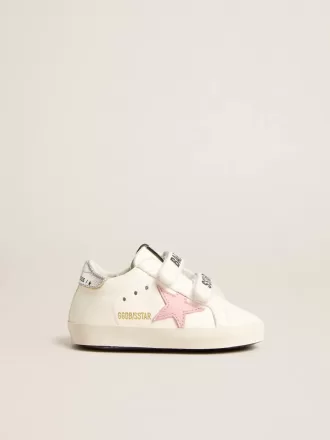 Baby Old School con stella in pelle rosa e linguetta sul tallone in pelle argentata