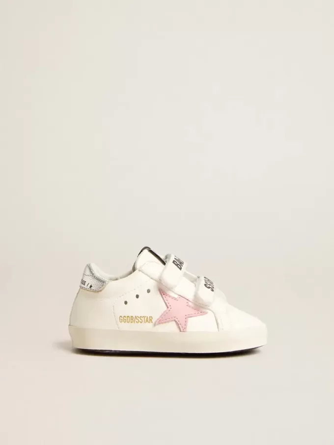 Baby Old School con stella in pelle rosa e linguetta sul tallone in pelle argentata