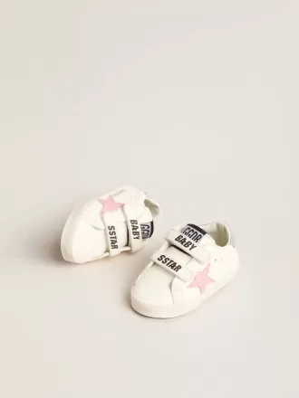 Baby Old School con stella in pelle rosa e linguetta sul tallone in pelle argentata