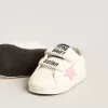 Baby Old School con stella in pelle rosa e linguetta sul tallone in pelle argentata