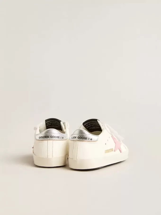 Baby Old School con stella in pelle rosa e linguetta sul tallone in pelle argentata
