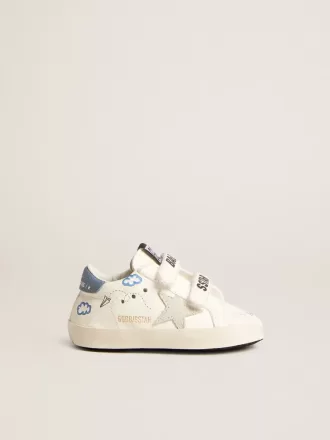 Baby Old School con stella in pelle scamosciata e linguetta sul tallone in pelle azzurra