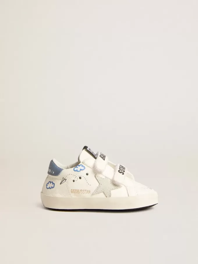 Baby Old School con stella in pelle scamosciata e linguetta sul tallone in pelle azzurra