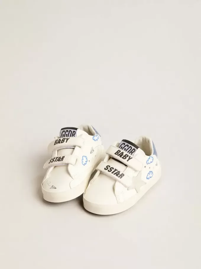 Baby Old School con stella in pelle scamosciata e linguetta sul tallone in pelle azzurra