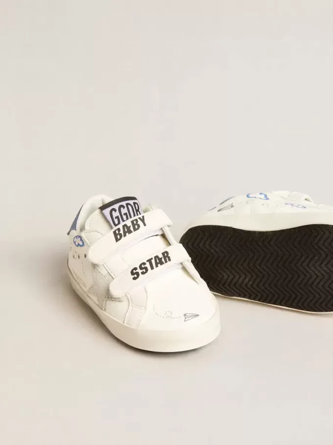 Baby Old School con stella in pelle scamosciata e linguetta sul tallone in pelle azzurra