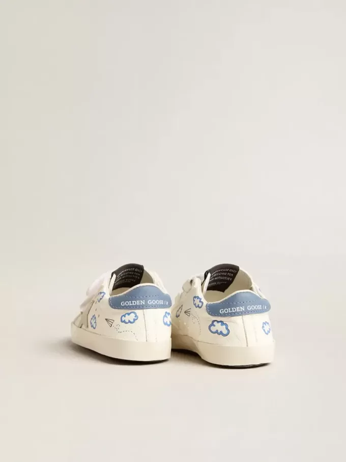 Baby Old School con stella in pelle scamosciata e linguetta sul tallone in pelle azzurra