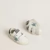 Baby School in nappa bianca con stella in pelle scamosciata azzurra e motivo tennis