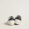 Baby School in nappa bianca con stella in pelle scamosciata azzurra e motivo tennis