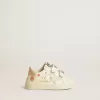 Baby School in pelle nappa con motivo rosa e stella in camoscio bianco
