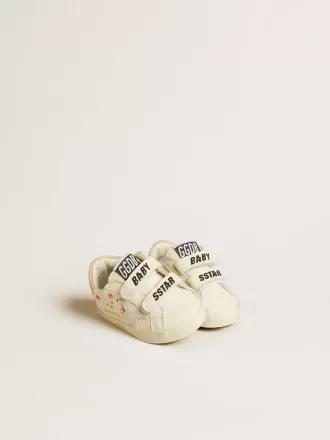 Baby School in pelle nappa con motivo rosa e stella in camoscio bianco