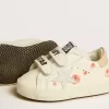 Baby School in pelle nappa con motivo rosa e stella in camoscio bianco
