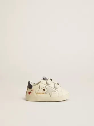 Baby School in pelle nappa con stampa musicale e stella in camoscio bianco