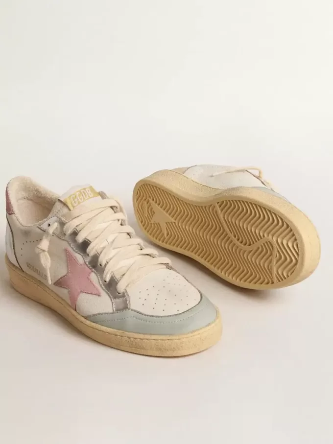 Ball Star con stella in camoscio rosa e inserti in pelle metallizzata