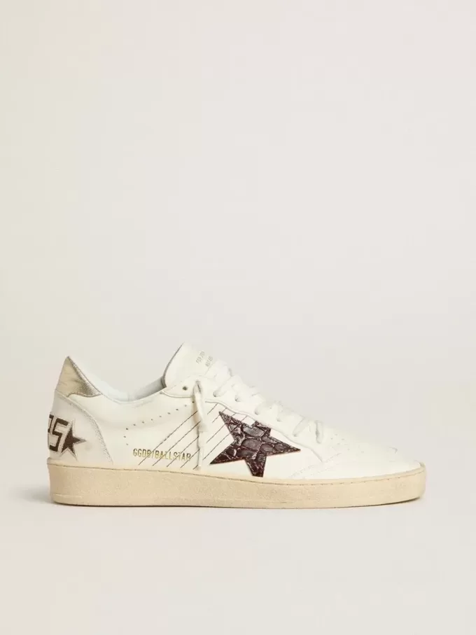 Ball Star con stella in pelle bordeaux con stampa cocco e linguetta dorata sul tallone