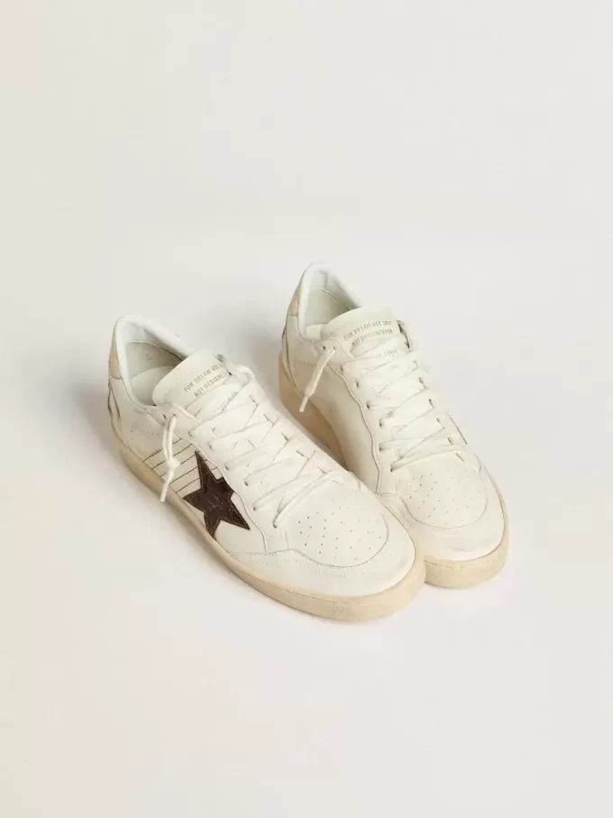 Ball Star con stella in pelle bordeaux con stampa cocco e linguetta dorata sul tallone