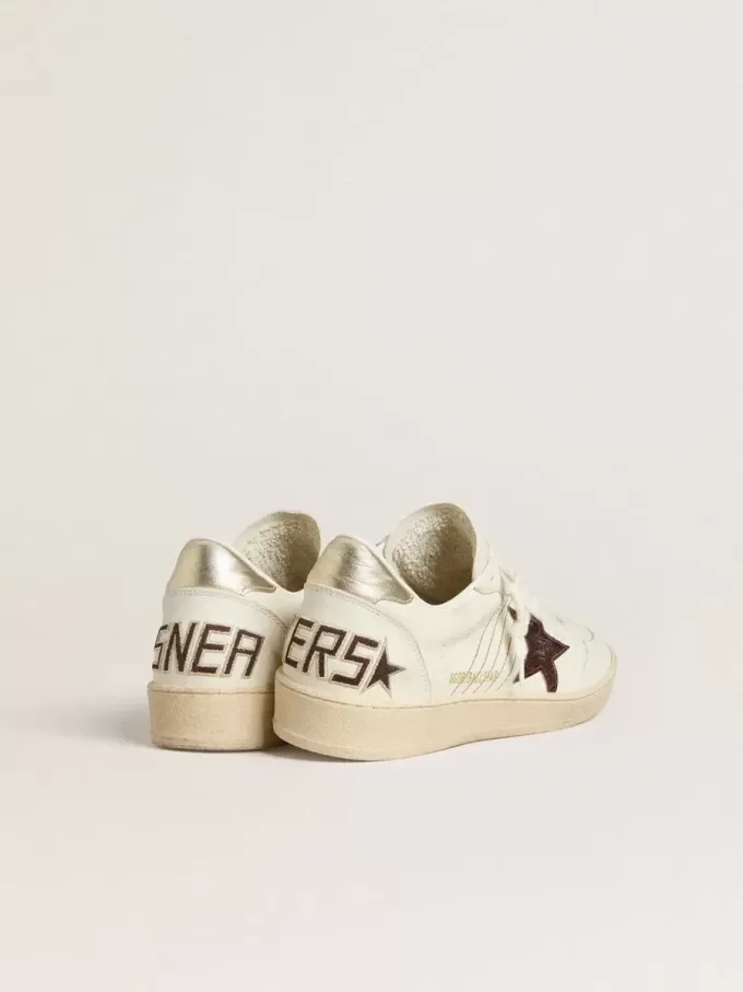 Ball Star con stella in pelle bordeaux con stampa cocco e linguetta dorata sul tallone