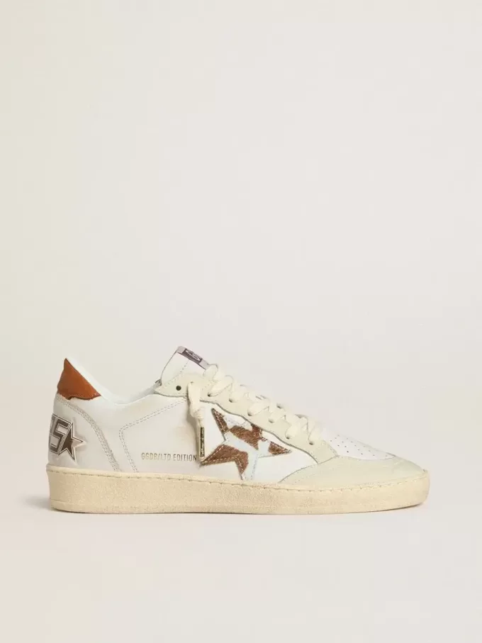 Ball Star con stella in pelle di pony animalier e linguetta sul tallone in pelle tabacco