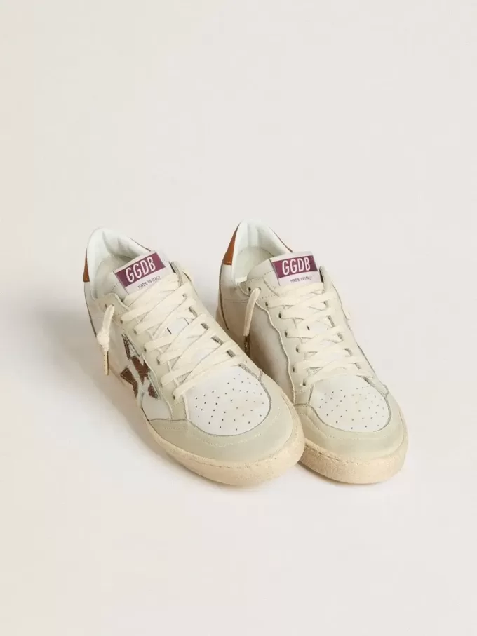 Ball Star con stella in pelle di pony animalier e linguetta sul tallone in pelle tabacco