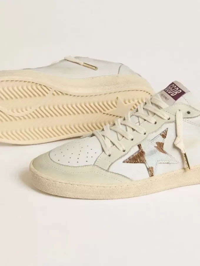 Ball Star con stella in pelle di pony animalier e linguetta sul tallone in pelle tabacco