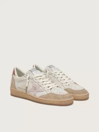 Ball Star con stella in pelle scamosciata rosa, bordi glitterati argento e linguetta sul tallone in oro rosa