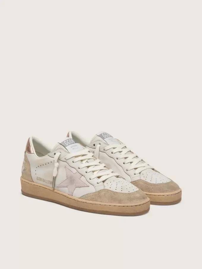 Ball Star con stella in pelle scamosciata rosa, bordi glitterati argento e linguetta sul tallone in oro rosa