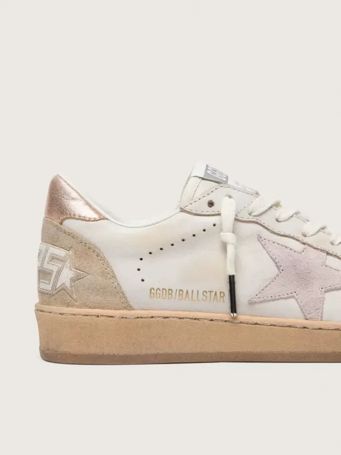 Ball Star con stella in pelle scamosciata rosa, bordi glitterati argento e linguetta sul tallone in oro rosa