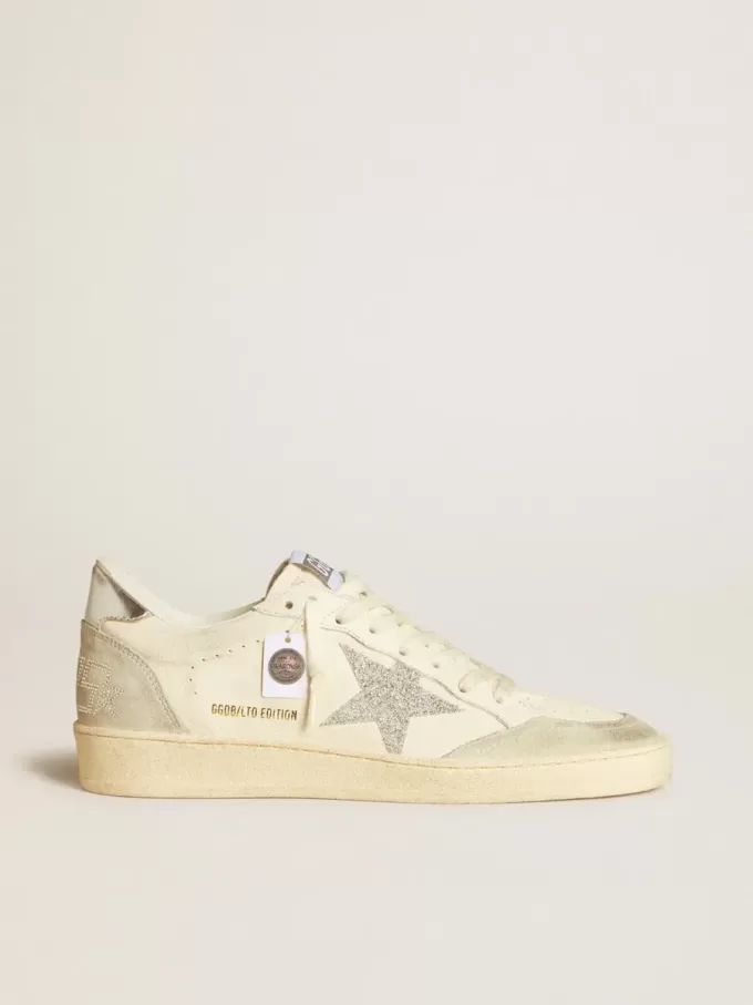Ball Star da donna con stella in microcristallo Swarovski argento e linguetta del tallone in pelle metallizzata argento