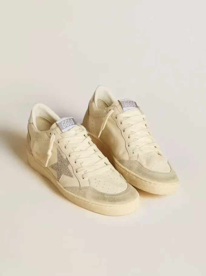 Ball Star da donna con stella in microcristallo Swarovski argento e linguetta del tallone in pelle metallizzata argento