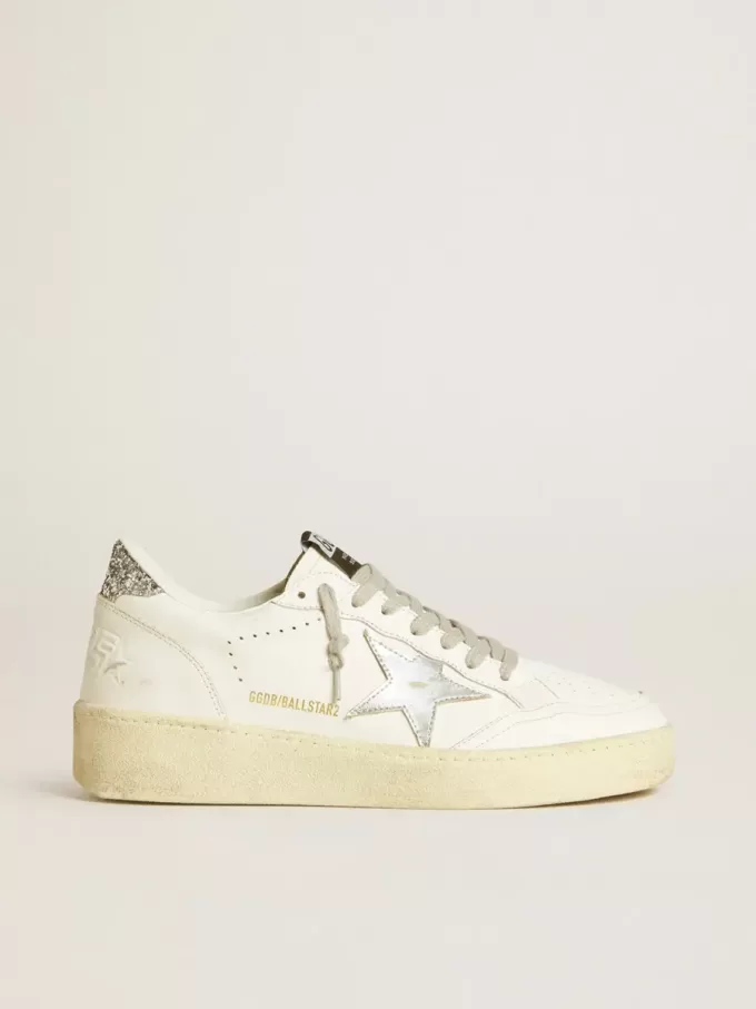 Ball Star da donna con stella in pelle argentata e tallone con glitter argentati