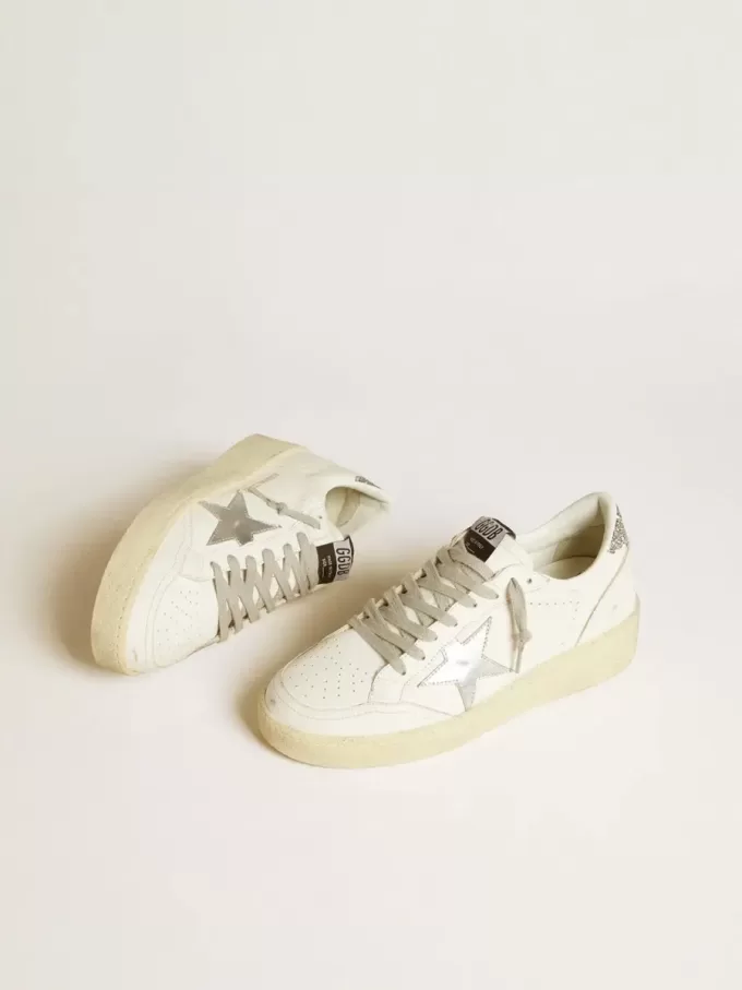 Ball Star da donna con stella in pelle argentata e tallone con glitter argentati