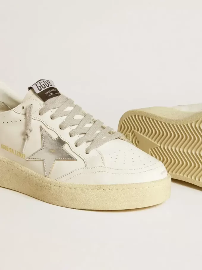 Ball Star da donna con stella in pelle argentata e tallone con glitter argentati
