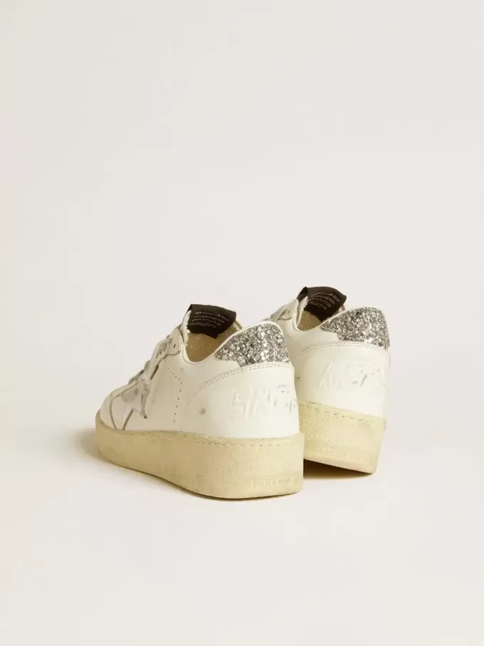 Ball Star da donna con stella in pelle argentata e tallone con glitter argentati