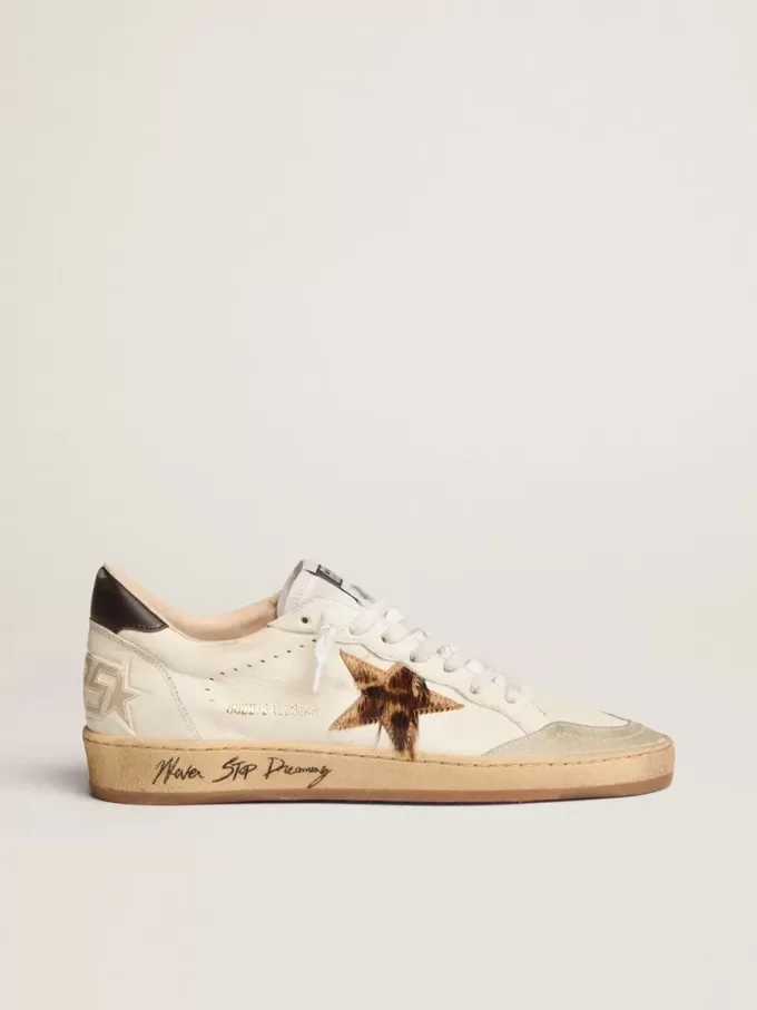 Ball Star da donna con stella in pelle di cavallino con stampa leopardata e linguetta nera sul tallone