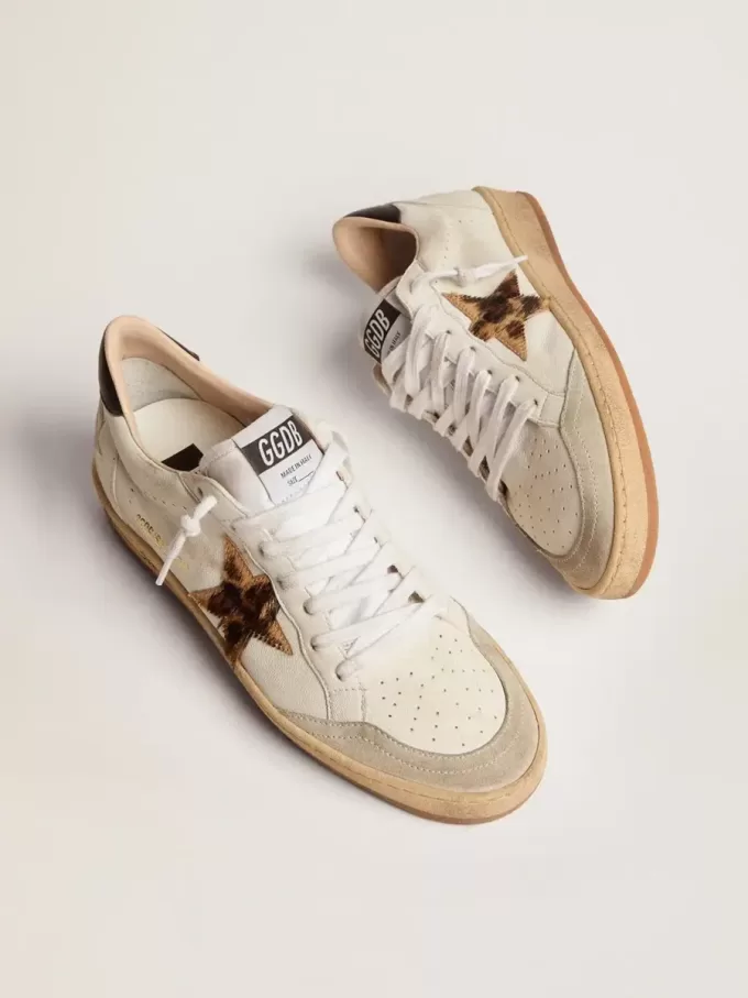 Ball Star da donna con stella in pelle di cavallino con stampa leopardata e linguetta nera sul tallone