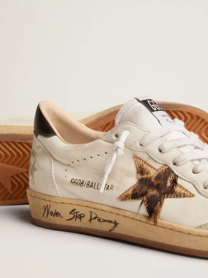 Ball Star da donna con stella in pelle di cavallino con stampa leopardata e linguetta nera sul tallone