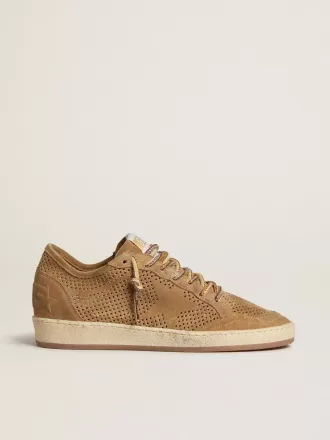 Ball Star da donna con tomaia in pelle scamosciata traforata color tabacco e stella tono su tono
